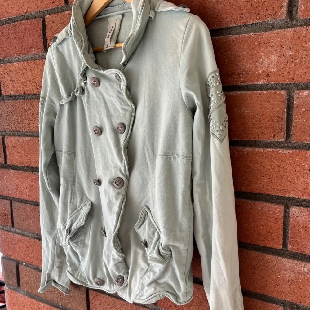 Mur mur Light Green Double Breasted Rhinestone‎ Embellished Jacket Women's M